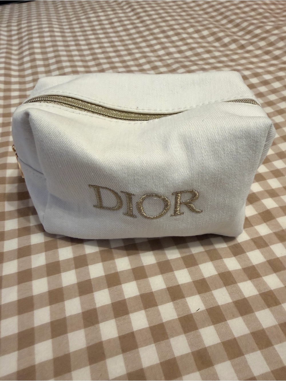 Dior Cream Canvas Toiletry Pouch with Gold Embroidered Logo
